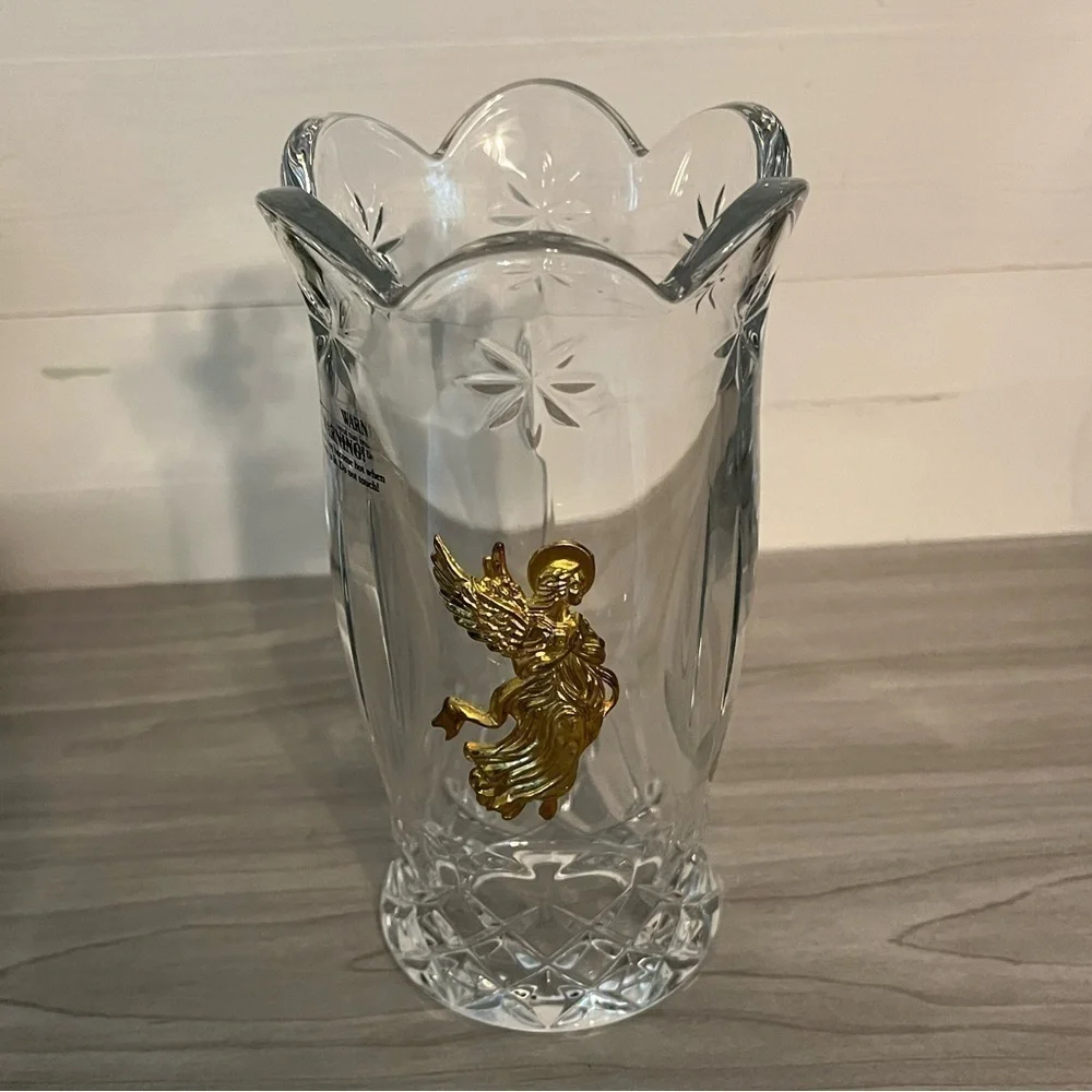 VTG Teleflora Heavy Bohemian Lead Crystal Hurricane Candle Holder Golden Angel